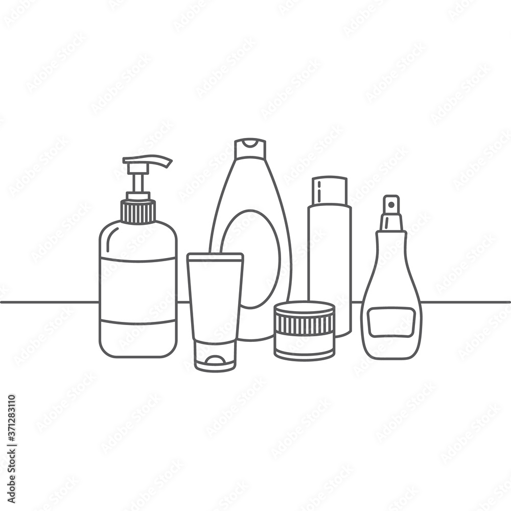 Vector line icons of cosmetics of various shapes. Cosmetic set Vector line icons of cosmetics of various shapes. Cosmetic set