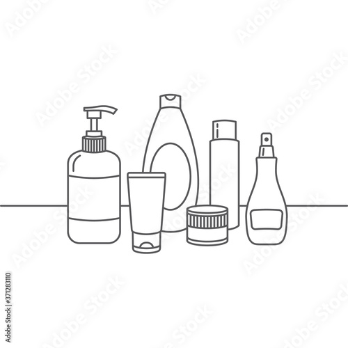 Vector line icons of cosmetics of various shapes. Cosmetic set