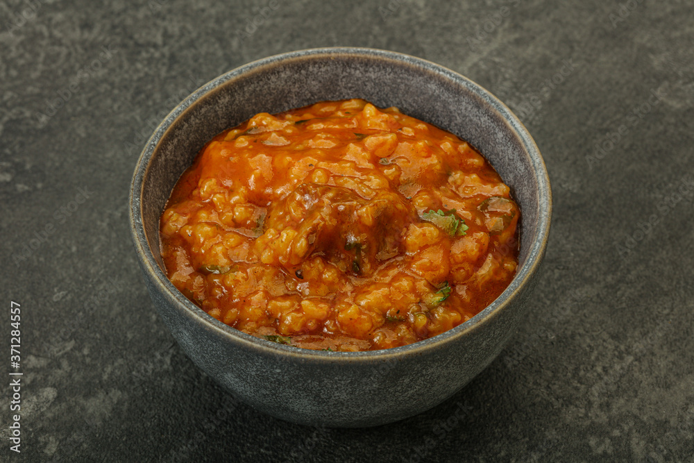 Traditional Georgian Kharcho soup with meat Traditional Georgian Kharcho soup with meat