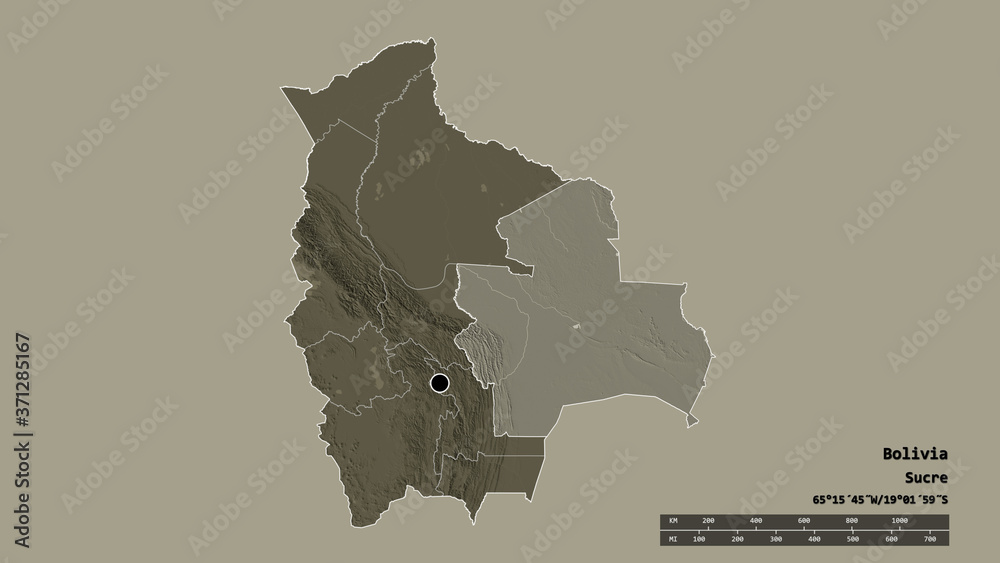 Location of Santa Cruz, department of Bolivia,. Administrative