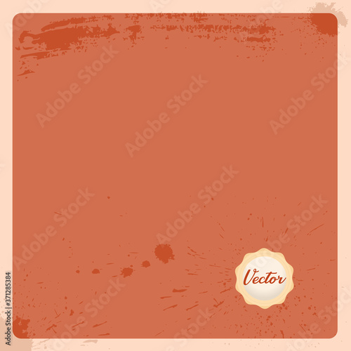 Empty antique page with wax stamp seal. Old terracotta paper background with light cream stamp. Vector illustration