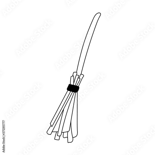 Vector broom line art illustration, halloween elements.