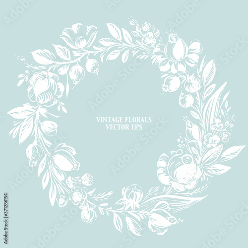 Hand drawn floral wreath with roses