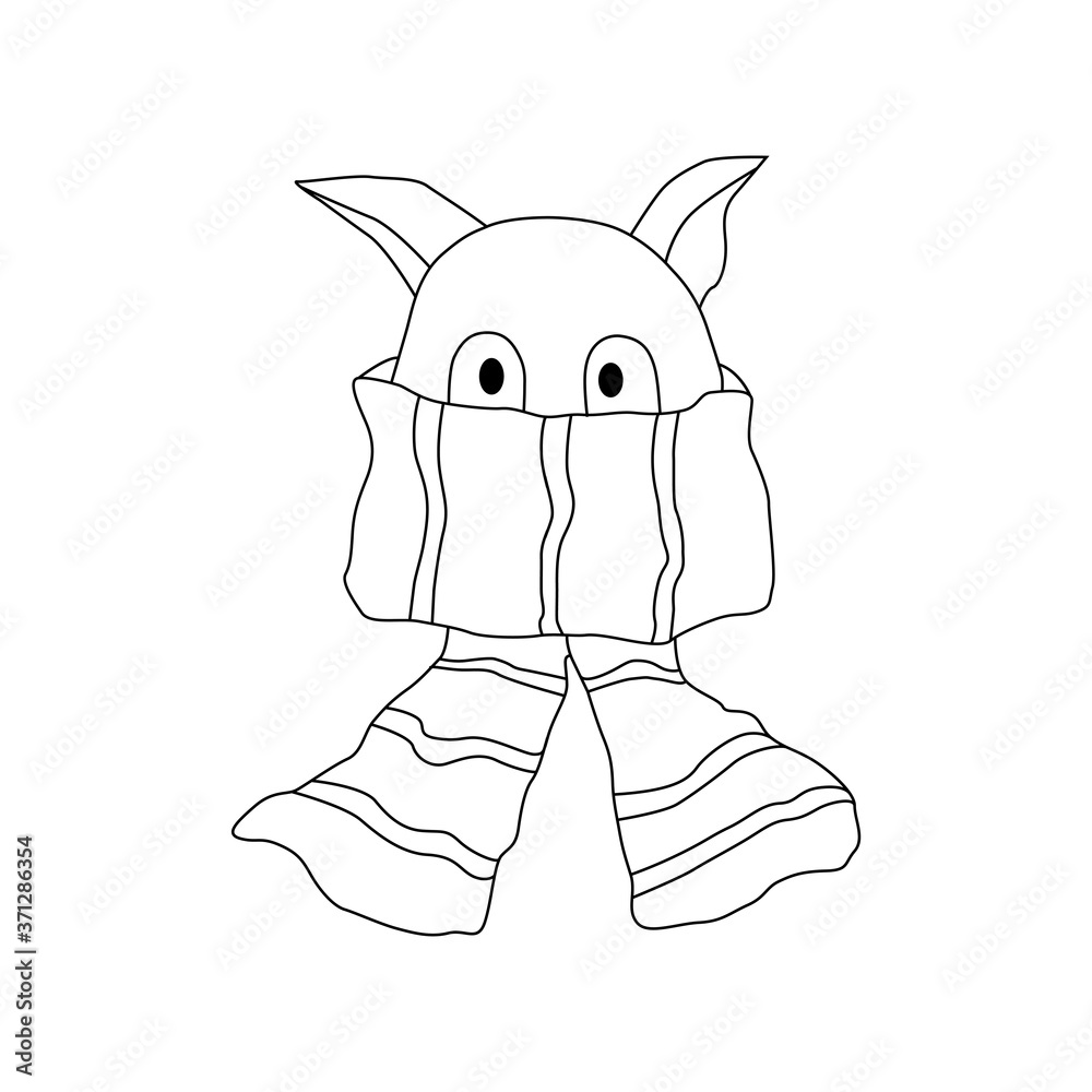 Cat in scarf vector Illustration, line art, cold weather Cat in scarf vector Illustration, line art, cold weather