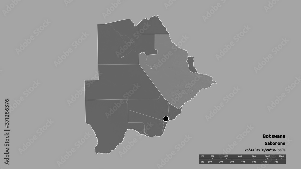 Location of Central, district of Botswana,. Bilevel