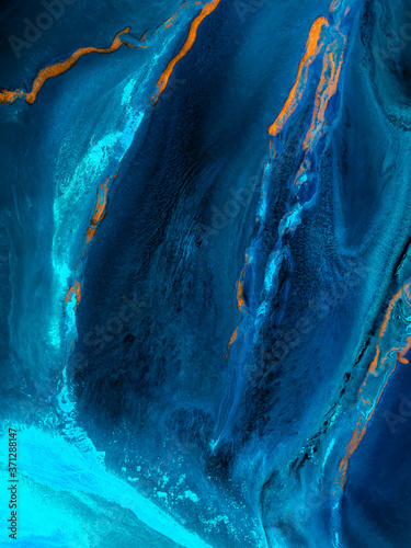 Fototapeta Naklejka Na Ścianę i Meble -  Blue neon wave creative abstract hand painted background, marble texture