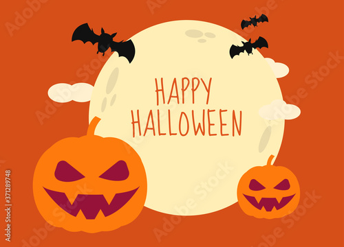 Halloween background banner with pumpkin and bats  night  Vector