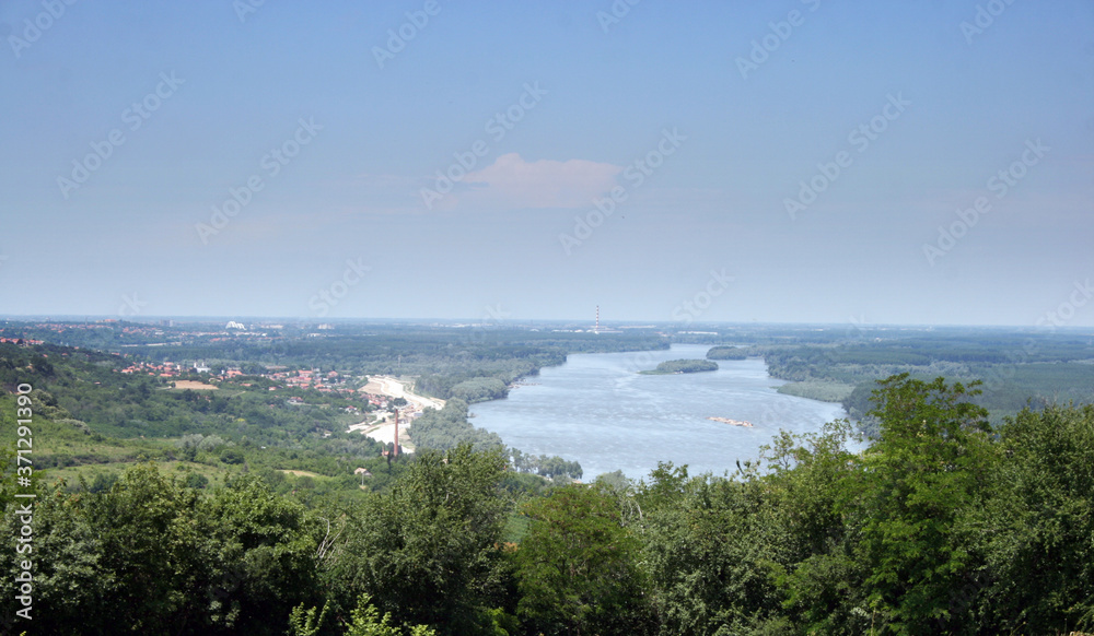 Landscape with the Danube river seen from Fruska Gora in Serbia
