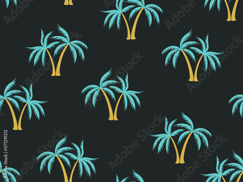 Coconut palm tree pattern textile material tropical forest background.