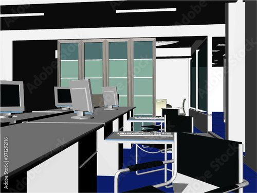 Interior Office Rooms Vector. Illustration Isolated On White Background. A Vector Illustration Of Classic Office Room Background.