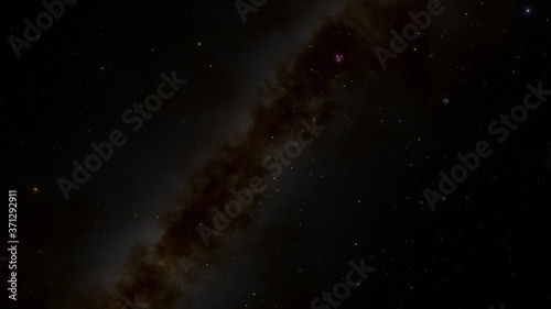 science fiction wallpaper, cosmic landscape, beautiful galactic background, beautiful starry sky, galaxy of different colors, realistic exoplanet, 3d render © ANDREI