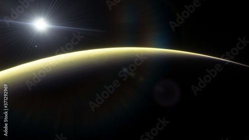 science fiction wallpaper, cosmic landscape, beautiful galactic background, beautiful starry sky, galaxy of different colors, realistic exoplanet, 3d render © ANDREI