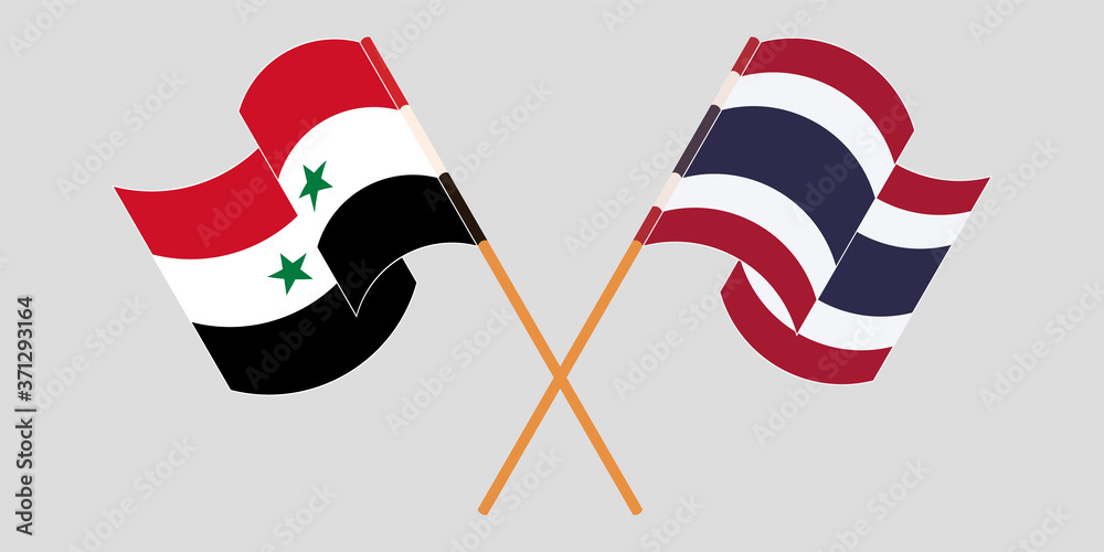 Crossed and waving flags of Syria and Thailand Crossed and waving flags of Syria and Thailand