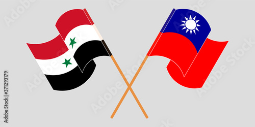 Crossed and waving flags of Syria and Taiwan