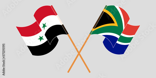 Crossed and waving flags of Syria and Republic of South Africa
