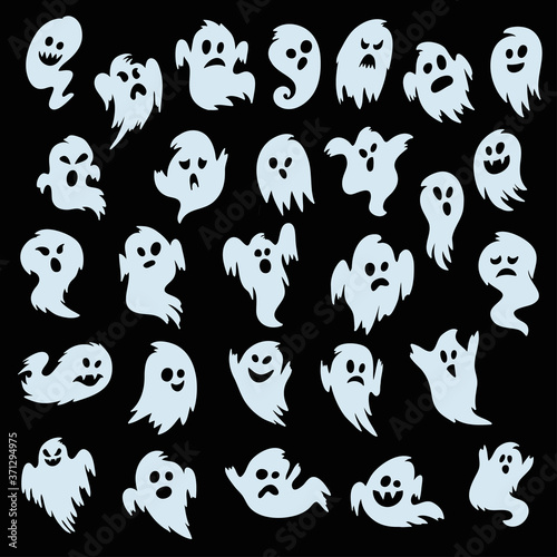 Fototapeta Naklejka Na Ścianę i Meble -  Ghost set. Spooky halloween silhouette. Horror costume. Creepy character, mystery shape. Vector illustration in cartoon style