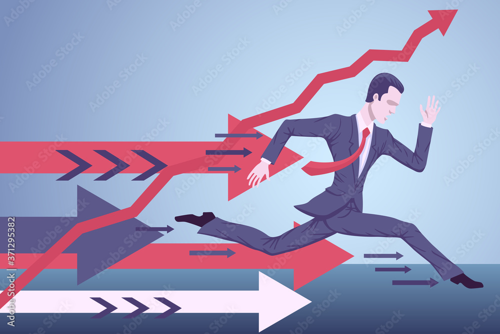 A running businessman expends all his strength to get to his goals. A running businessman expends all his strength to get to his goals.