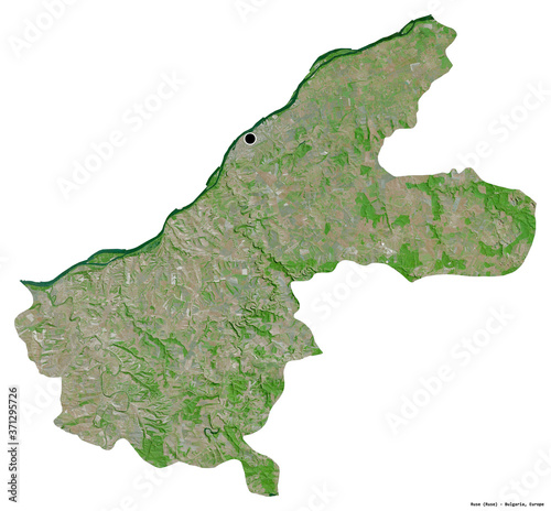 Ruse, province of Bulgaria, on white. Satellite photo