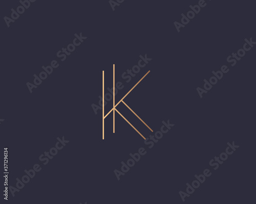 Letter K logo monogram, minimal style identity initial logo mark. Golden gradient parallel lines vector emblem logotype for business cards initials invitations ect.