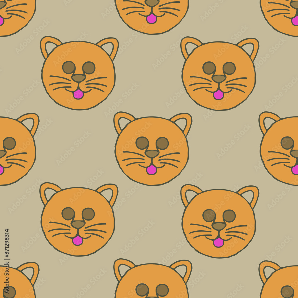 Cats seamless vector pattern with hearts. Cute hand drawn kitten faces. Cats seamless vector pattern with hearts. Cute hand drawn kitten faces.