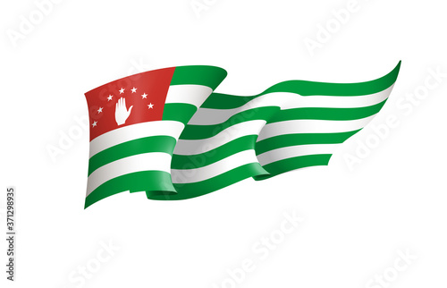 Abkhazia flag state symbol isolated on background national banner. Greeting card National Independence Day of the republic of Abkhazia. Illustration banner with realistic state flag.