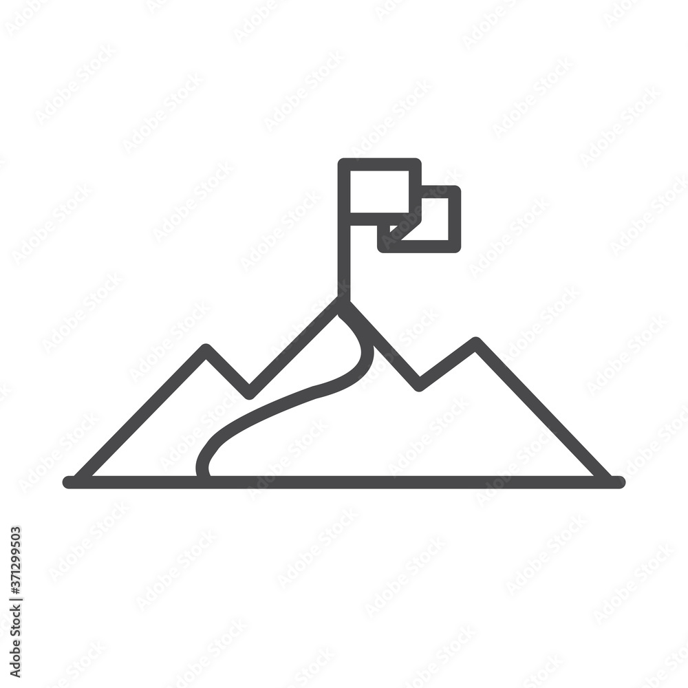 mountains with flag in top goal success line icon design mountains with flag in top goal success line icon design