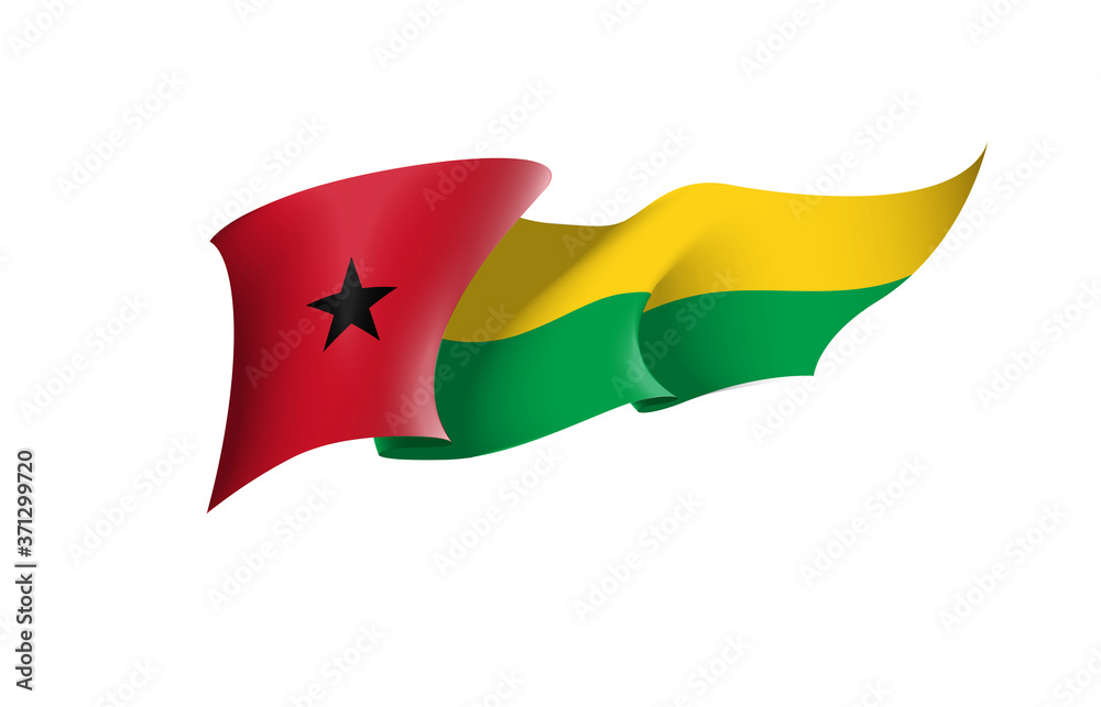 Guinea-Bissau flag state symbol isolated on background national banner. Greeting card National Independence Day of the Republic of Guinea-Bissau. Illustration banner with realistic state flag. Guinea-Bissau flag state symbol isolated on background national banner. Greeting card National Independence Day of the Republic of Guinea-Bissau. Illustration banner with realistic state flag.