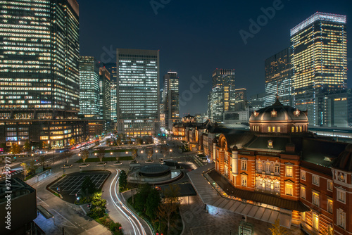 Tokyo  Japan at the Marunouchi business district and Tokyo Station.
