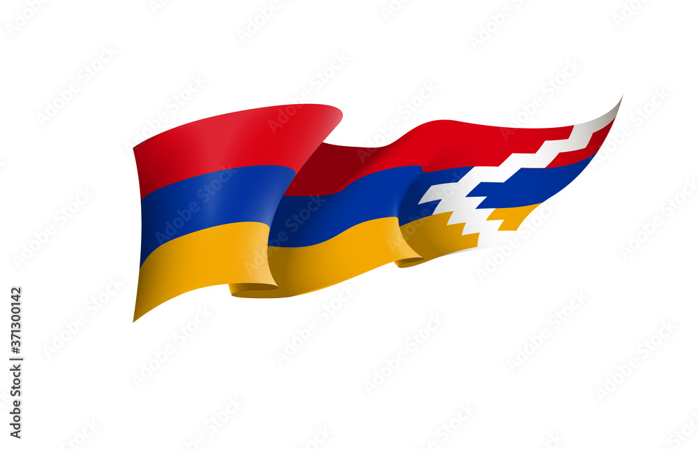 Nagorno-Karabakh flag state symbol isolated on background national banner. Greeting card National Independence Day Republic of Artsakh Nagorno-Karabakh. Illustration banner with realistic state flag.