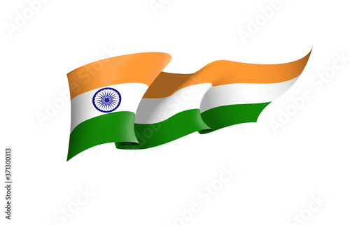 India flag state symbol isolated on background national banner. Greeting card National Independence Day of the Republic of India. Illustration banner with realistic state flag.
