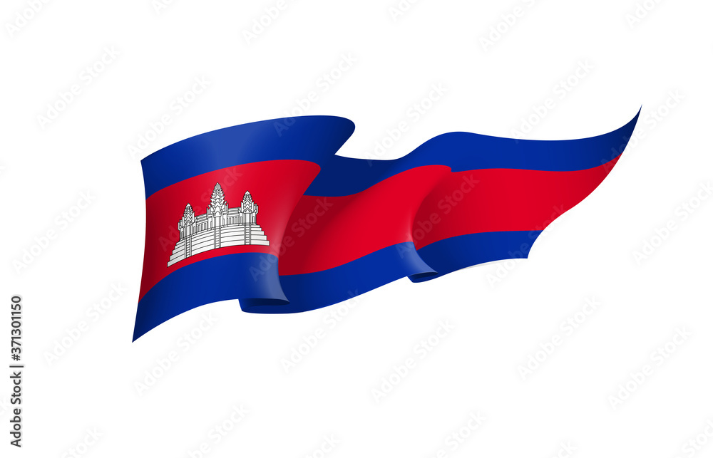 Cambodia flag state symbol isolated on background national banner. Greeting card National Independence Day of the Kingdom of Cambodia. Illustration banner with realistic state flag. Cambodia flag state symbol isolated on background national banner. Greeting card National Independence Day of the Kingdom of Cambodia. Illustration banner with realistic state flag.