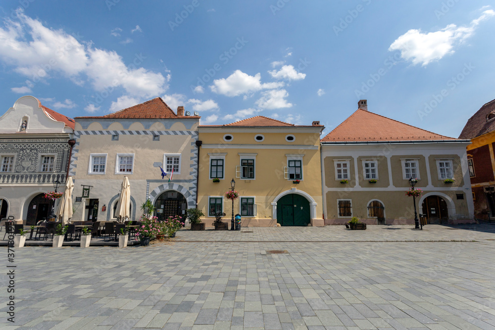 Old buildings on the Jurisics square in Koszeg, Hungary