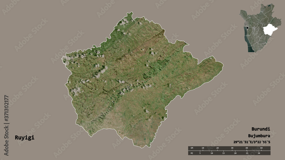 Ruyigi, province of Burundi, zoomed. Satellite