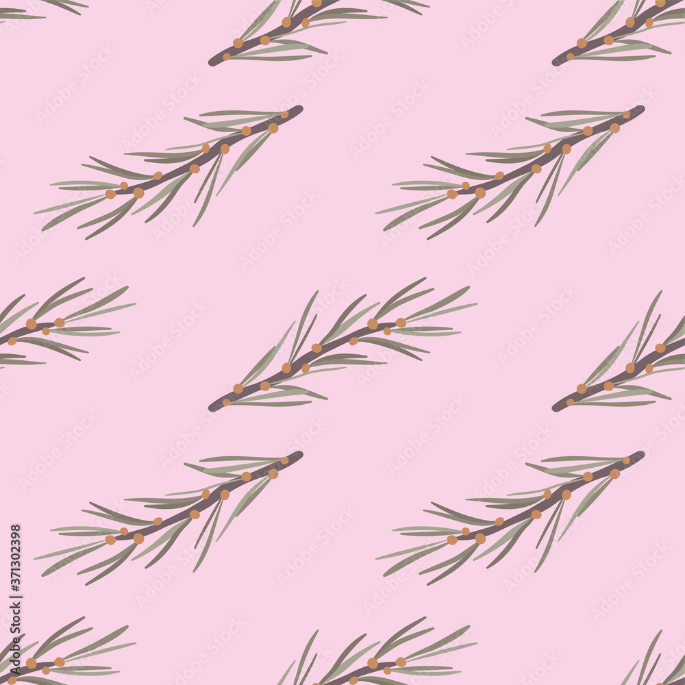 Pine tree branches seamless vector pattern on pink. Simple christmas woodland surface print design for fabrics, stationery, scrapbook paper, gift wrap, and packaging. Pine tree branches seamless vector pattern on pink. Simple christmas woodland surface print design for fabrics, stationery, scrapbook paper, gift wrap, and packaging.