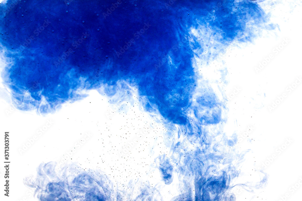 A cloud of blue paint released into clear water. Isolate on a white background.