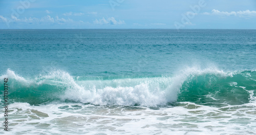 Beautiful sea waves with foam of blue and turquoise color