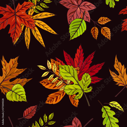 Autumn leaves seamless vector pattern. Falling colorful leaves. Autumnal background. Perfect for seasonal and Thanksgiving Day  greeting cards  textile  wrapping.