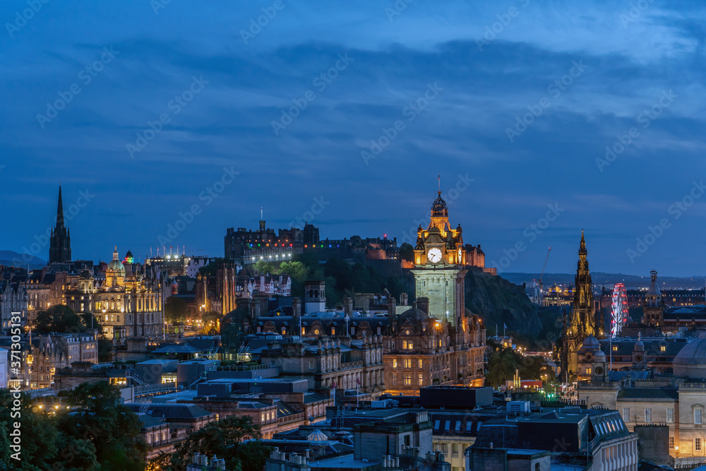 Edinburgh Scotland Skyline at twilight ,viewed from Calton Hill