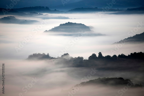 Magic sunrise in a Carpathian mountain valley