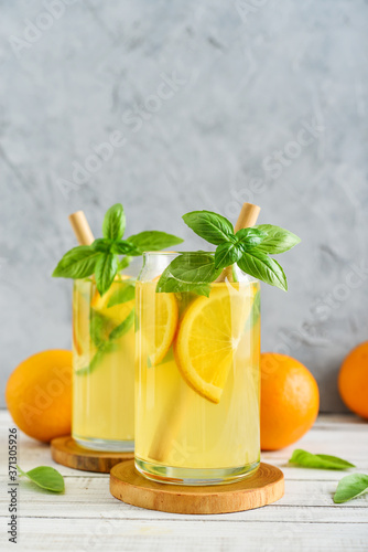 Lemonade with orange and basil