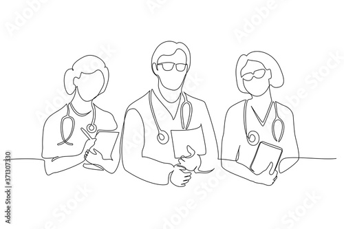 Group team of doctors therapist. Minimalistic design of medical people