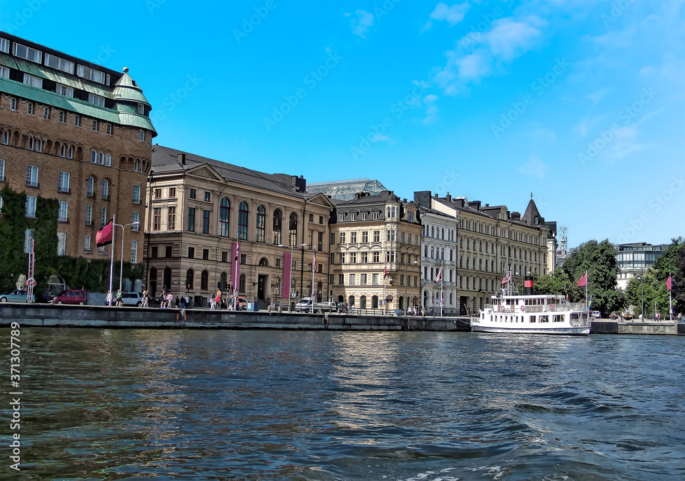 A view along the promenade of the Swedish capital, Stockholm in the summertime