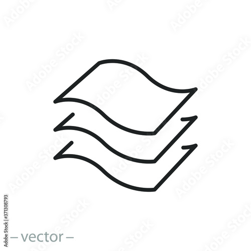 3 layers icon, structure material fabric, texture properties, thin line symbol on a white background, editable stroke vector illustration eps10