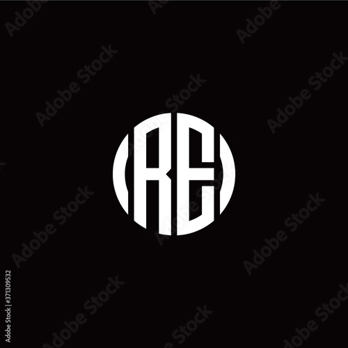 initial R E letter with circle style logo template vector