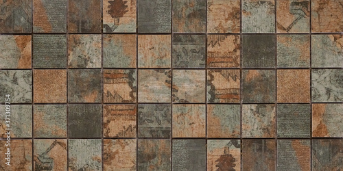 Gray grey brown rusty concrete stone cement vintage retro geometric square mosaic motif tiles texture background banner
