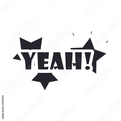 slang bubbles, yeah text with stars over white background, silhouette icon style