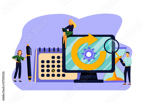 Workflow organization. Teamwork process. Deadlines respect. Efficient workday. Time management, effective time spending, time planning concept. Vector isolated concept creative illustration.