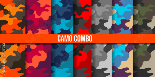 hand drawn digitaly millitary army camo pattern combo edition colorful in many unique color stock vector