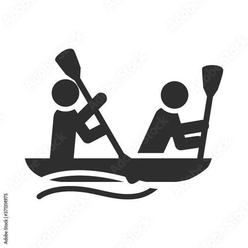 extreme sport people river rafting on inflatable boat, active lifestyle silhouette icon design