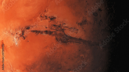 The Valles Marineris Canyon of Mars. Photo realistic 3D render.